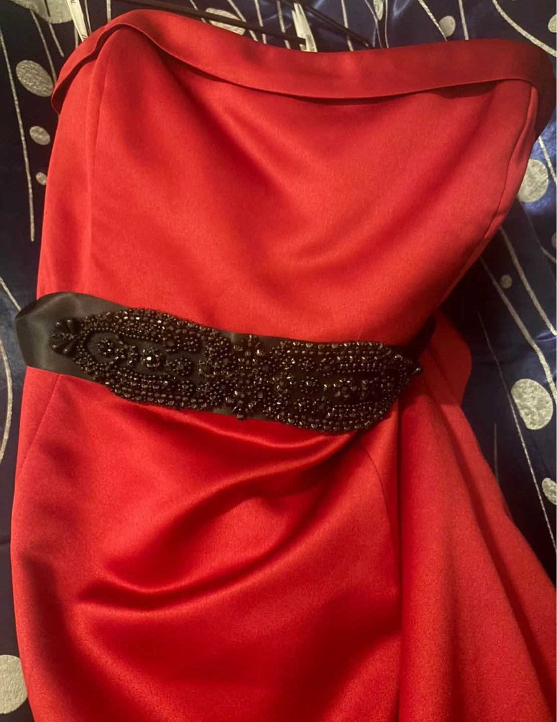 Red Strapless Beaded Waist Gown. David’s bridal brand size L - photo 2