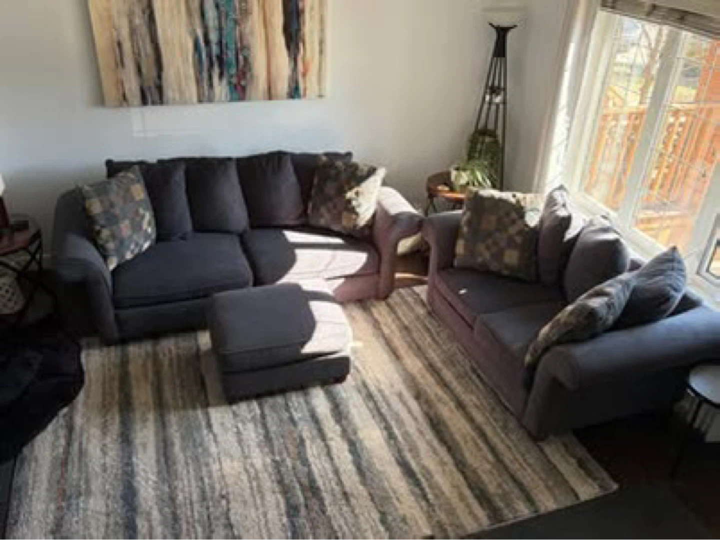 Dusty Blue/Grey Sofa Set with Ottoman
