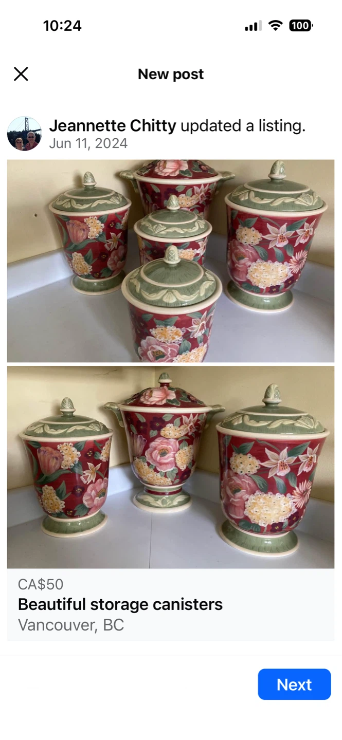Beautiful floral storage canisters by Pamela Gladding.