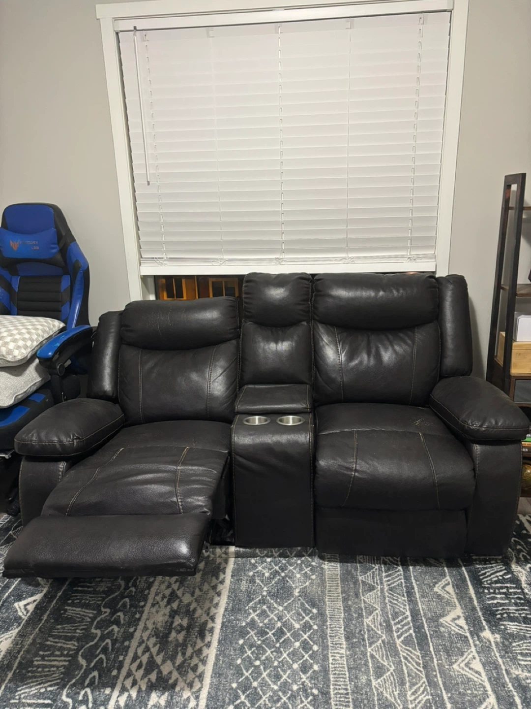 Brown Leather Loveseat Recliner with Cup Holders