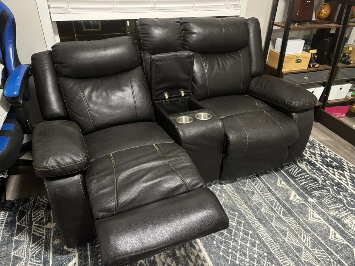 Brown Leather Loveseat Recliner with Cup Holders - photo 2