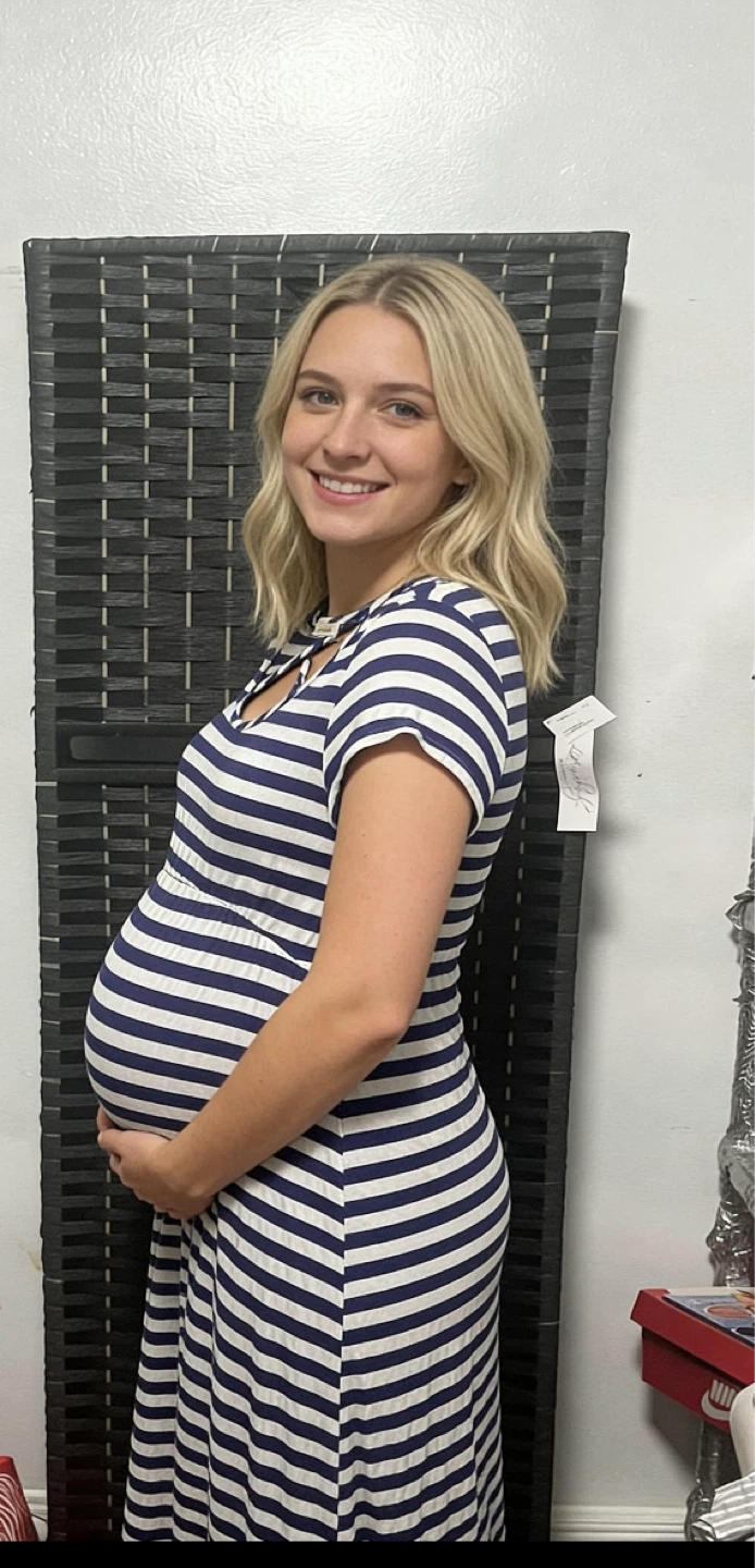 Love & Infinity Maternity Dress Navy/White Stripe Size L