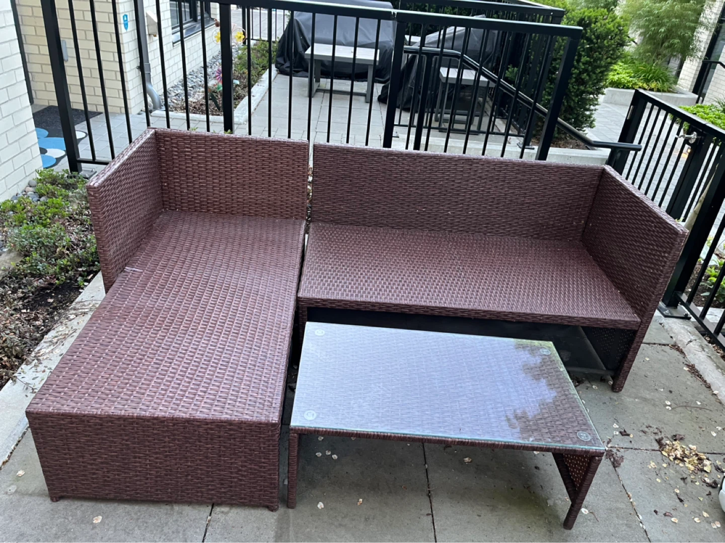 Brown Rattan Outdoor Sectional Sofa with Glass Coffee Table - photo 2
