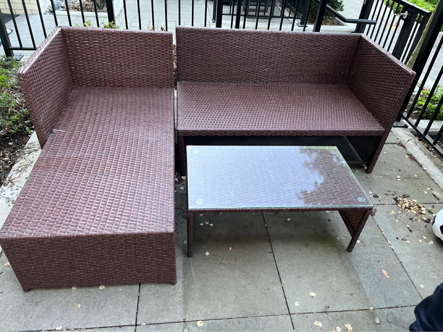 Brown Rattan Outdoor Sectional Sofa with Glass Coffee Table - photo 3