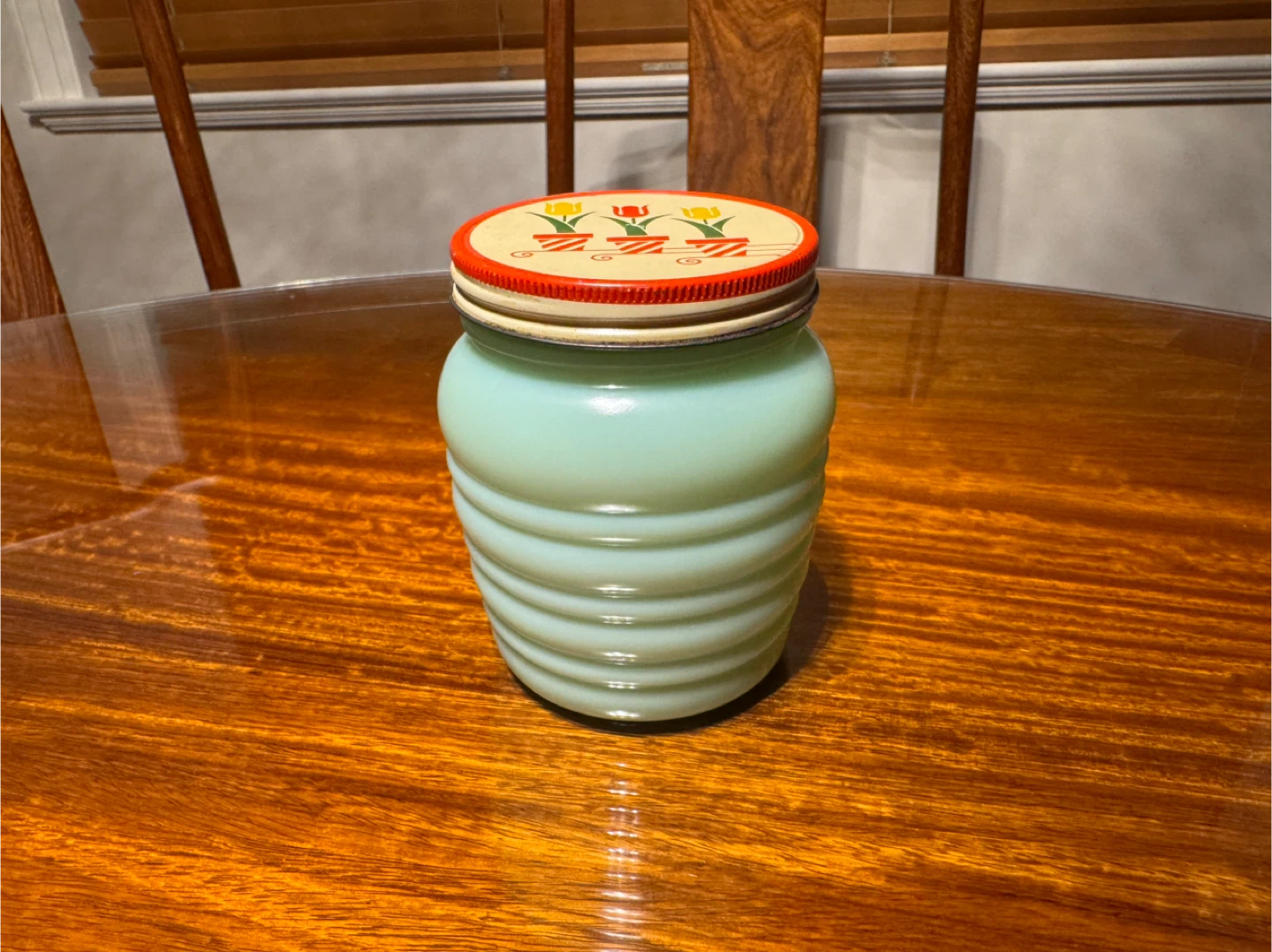 Vintage Fire King Jadeite Beehive Grease Jar W/ Tulip Lid