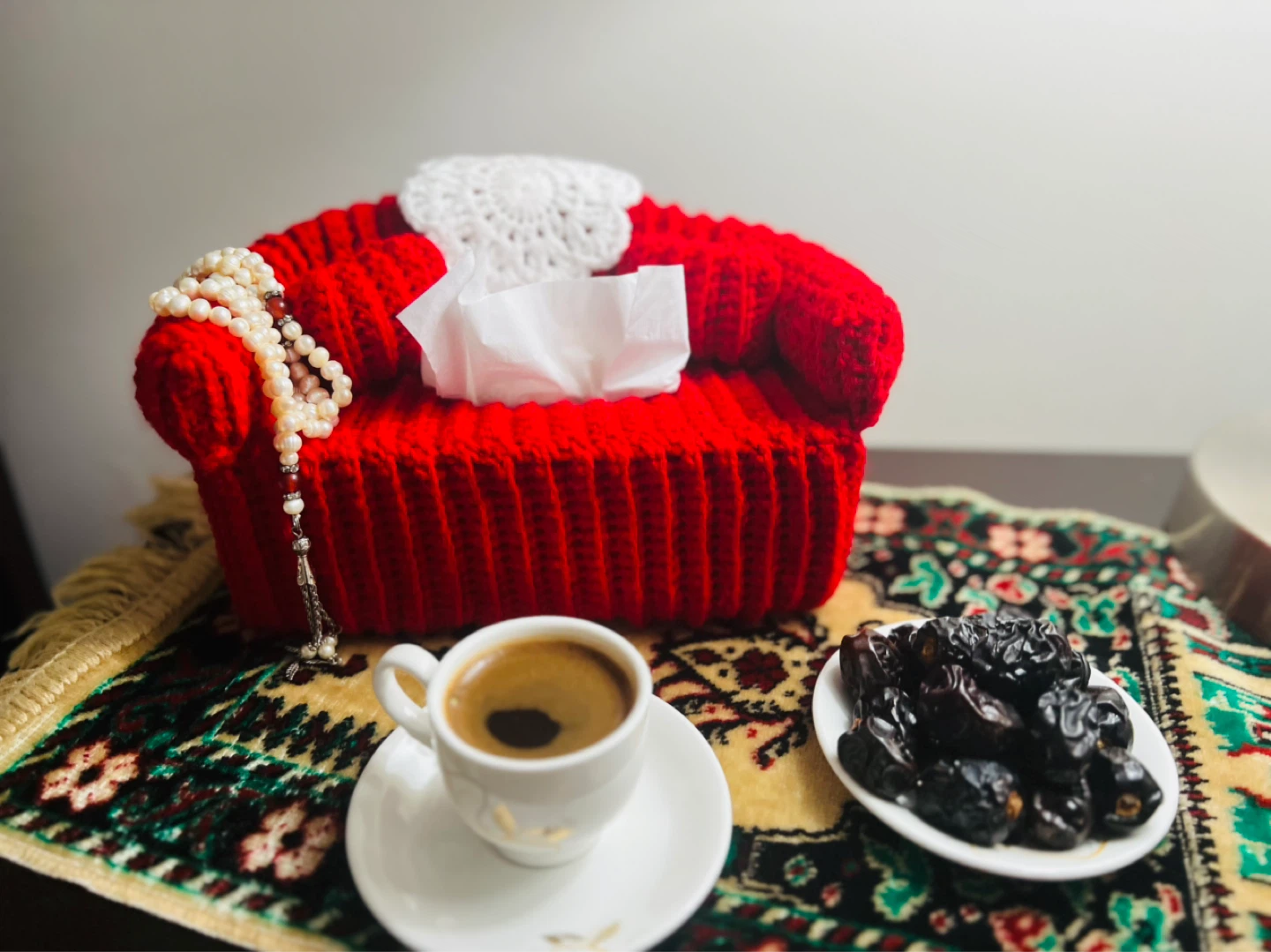 Red Crocheted Sofa Tissue Box Cover