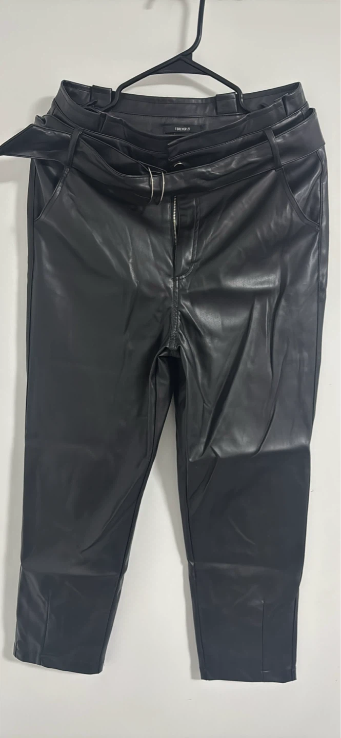 Black Faux Leather Corset Top and Belted Pants Set - photo 4