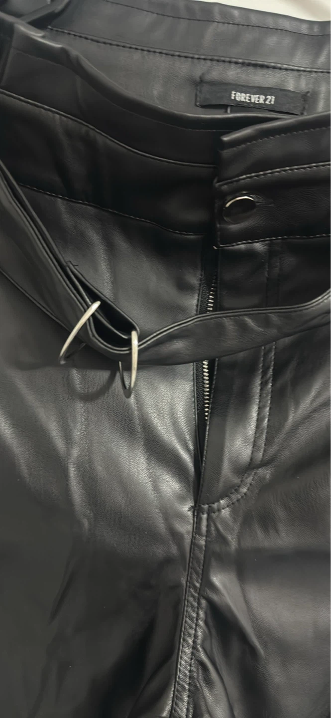 Black Faux Leather Corset Top and Belted Pants Set - photo 3