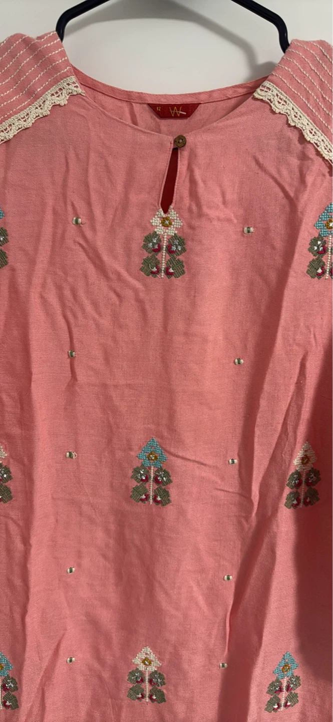 W Pink Embroidered Kurti Top Size 12 - photo 2