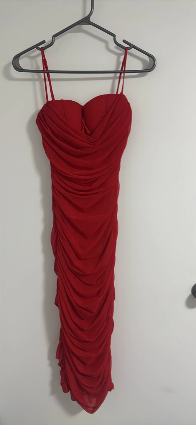 Red Ruched Strappy Bodycon Dress