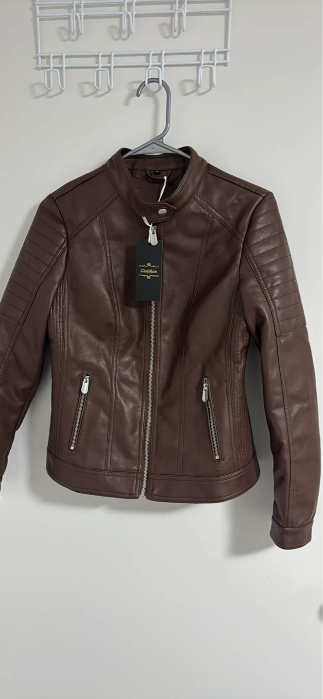 Giollshan Women's Brown Faux Leather Jacket