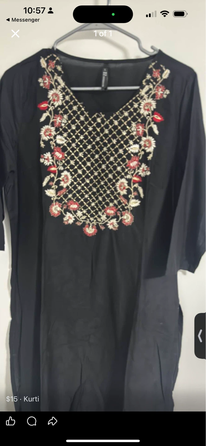 Black Kurti with Embroidered Neckline