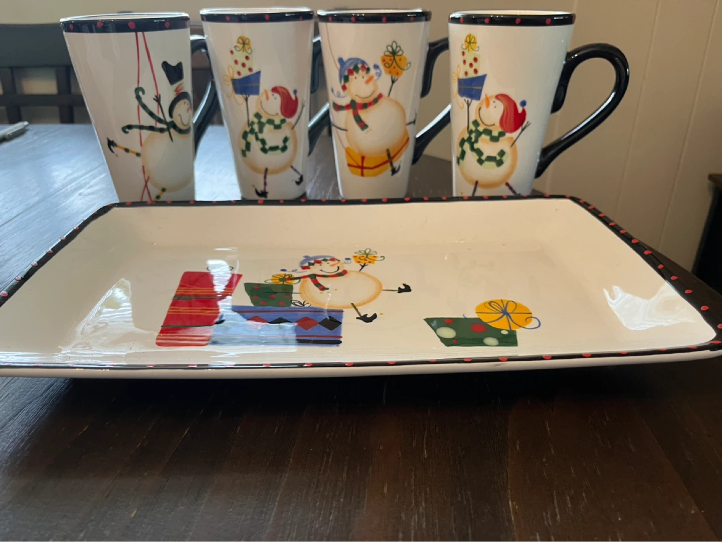 Christmas Tray and Set of 4 Tall Mugs