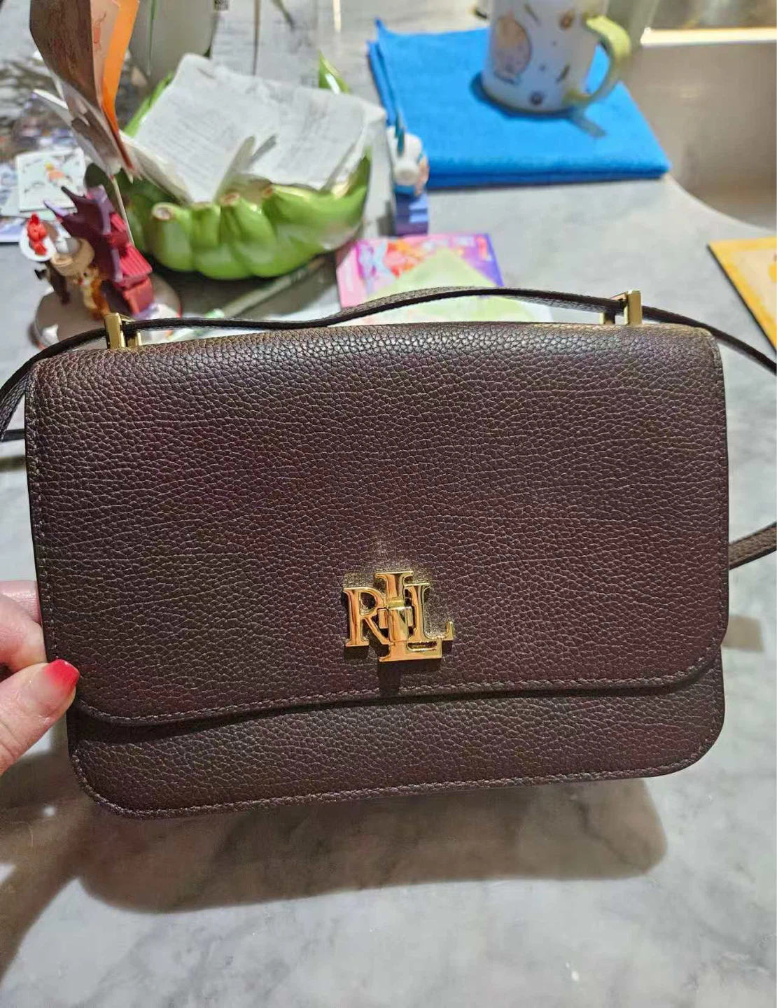 Ralph Lauren pebbled leather medium Sophie bag in a brown colour