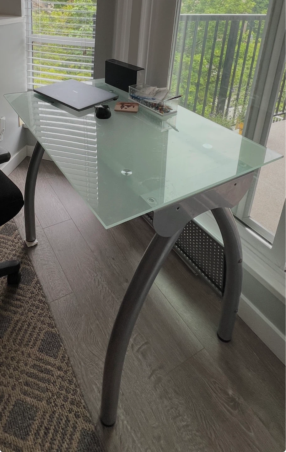 Glass Top Desk with Metal Legs