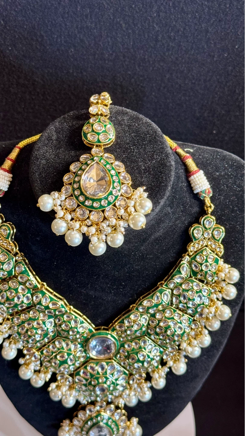 Green heavy kundan set - photo 2