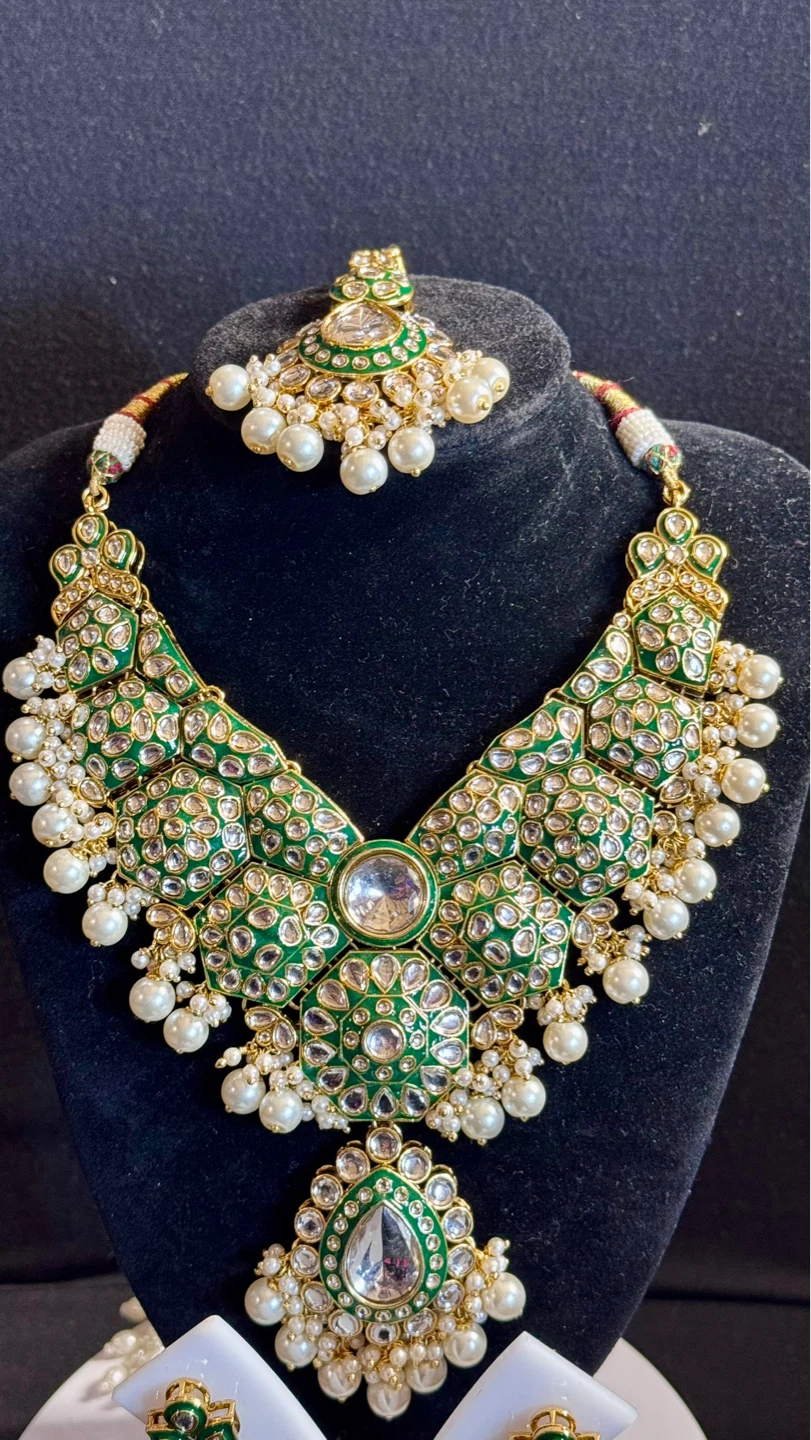 Green heavy kundan set - photo 3
