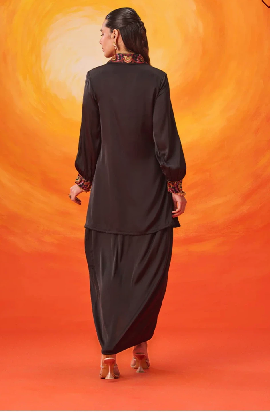 Briar Black Satin Embroidered Co-Ord Set - photo 2