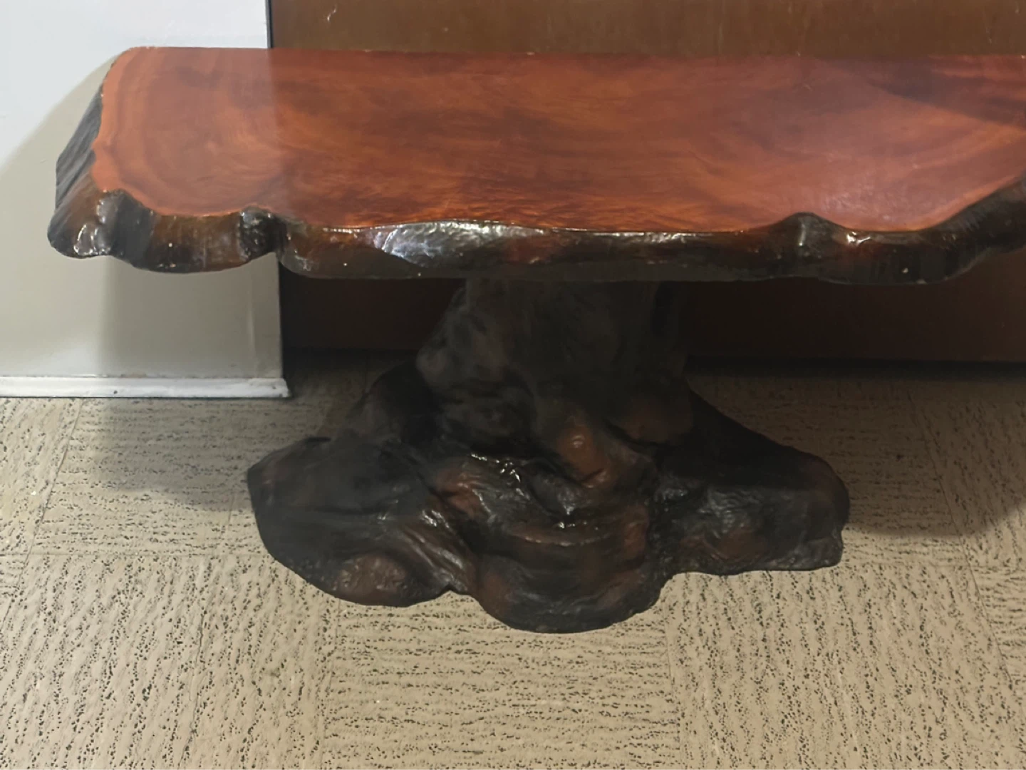 Vintage Live Edge Wood Side Table/bench Fiberglas Base
