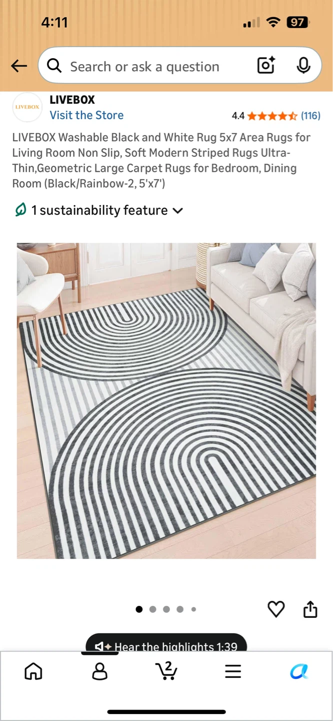 LIVEBOX Washable Tan and Cream Striped Area Rug 5'x7' - photo 3