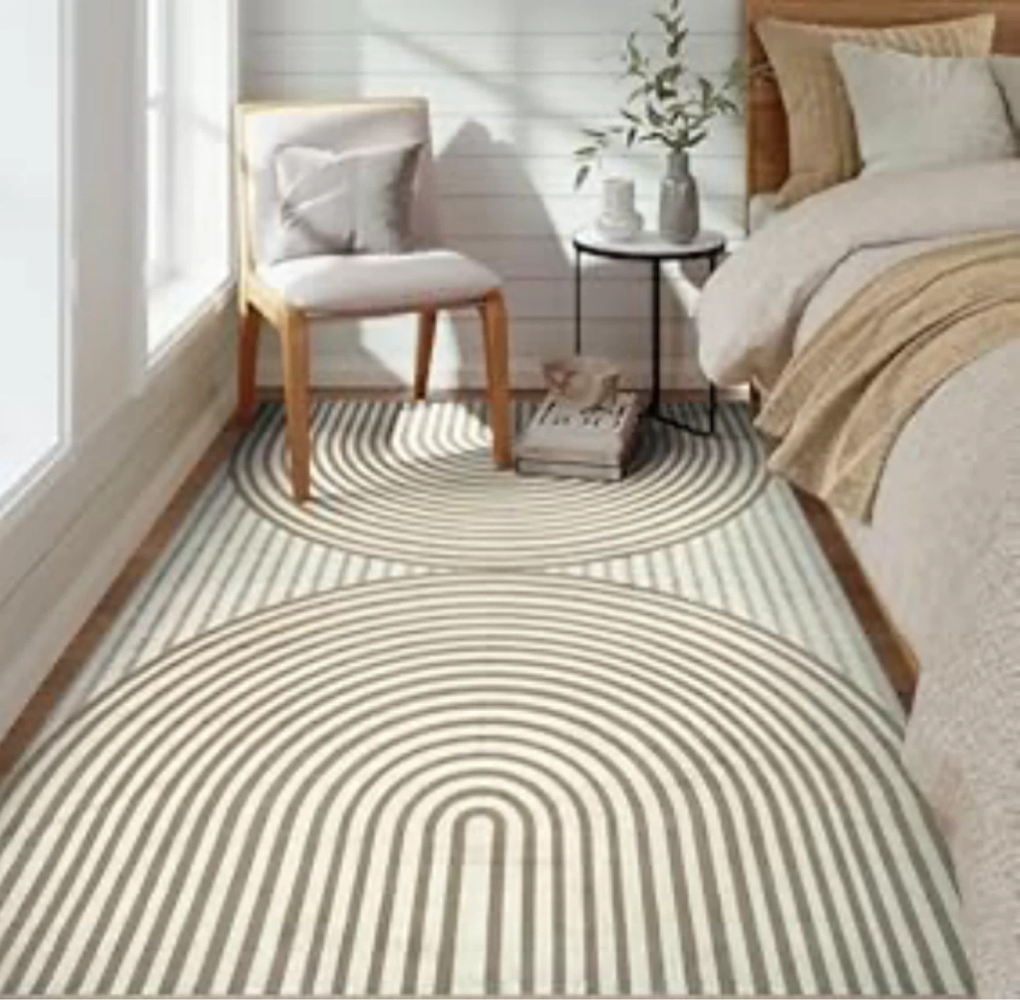 LIVEBOX Washable Tan and Cream Striped Area Rug 5'x7'