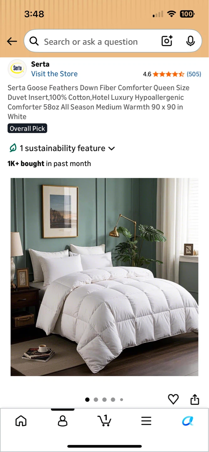 Serta Goose Feathers Down Fiber Comforter Queen Size