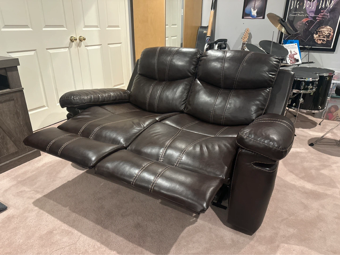 Dark Brown Faux Leather Reclining Loveseat and Sofa - photo 4