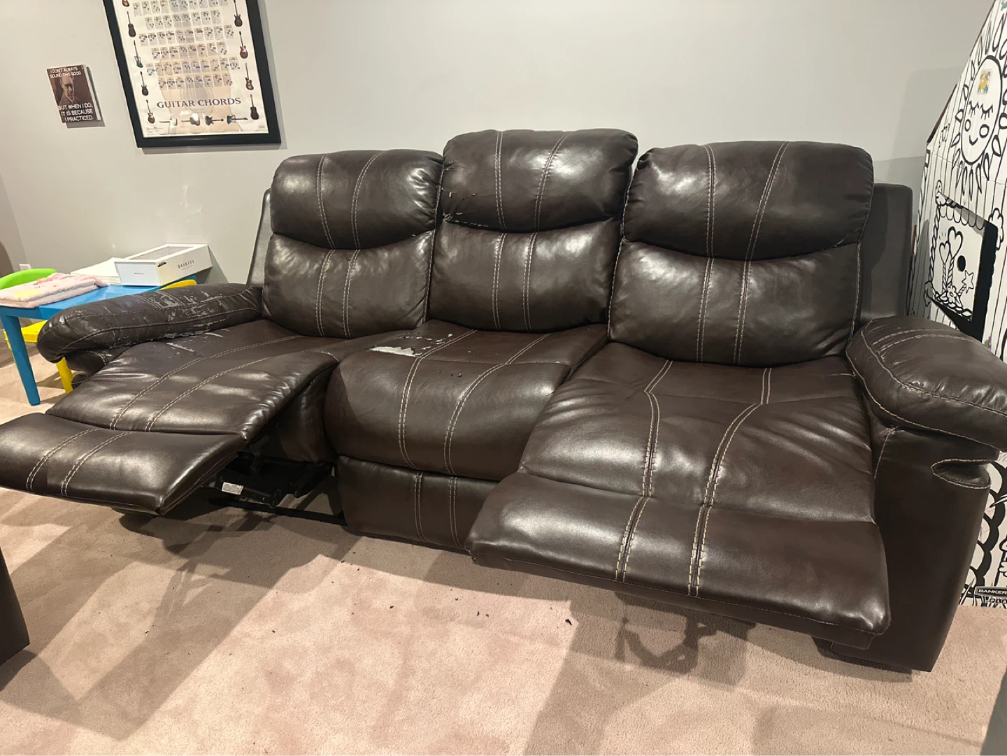 Dark Brown Faux Leather Reclining Loveseat and Sofa - photo 2