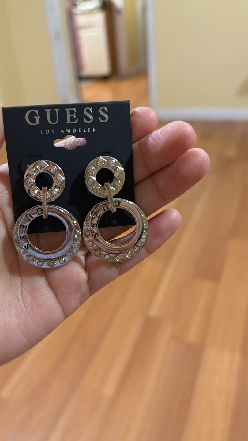 Guess Los Angeles Dangle Hoop Earrings with Rhinestones