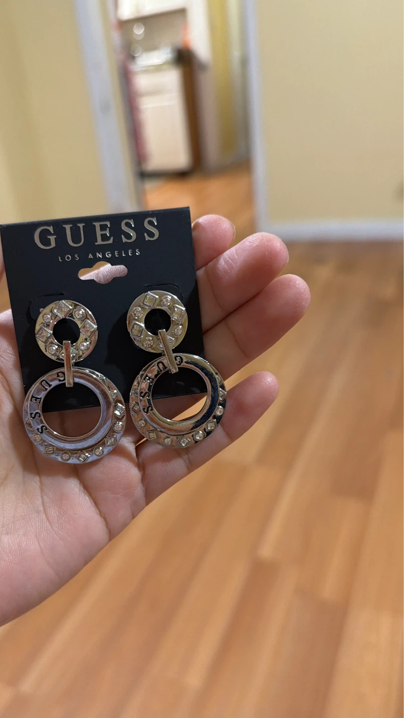 Guess Los Angeles Dangle Hoop Earrings with Rhinestones - photo 2