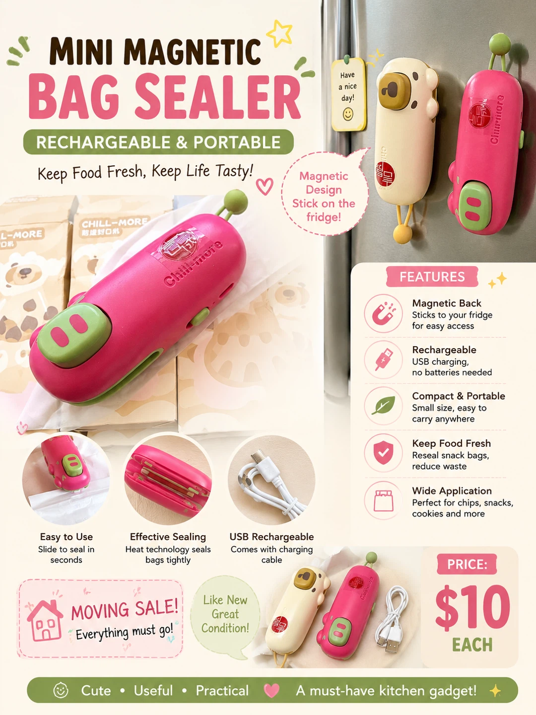 Mini Magnetic Bag Sealer - Rechargeable & Portable