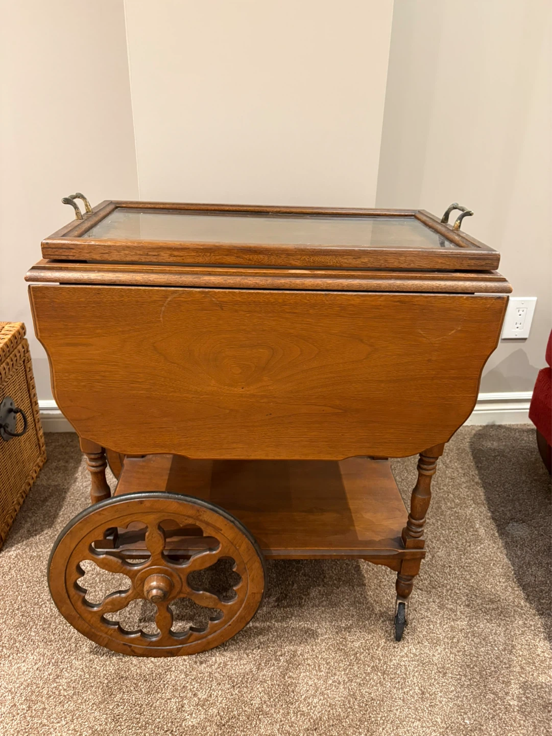 Wooden Serving Cart with Glass Top - photo 2