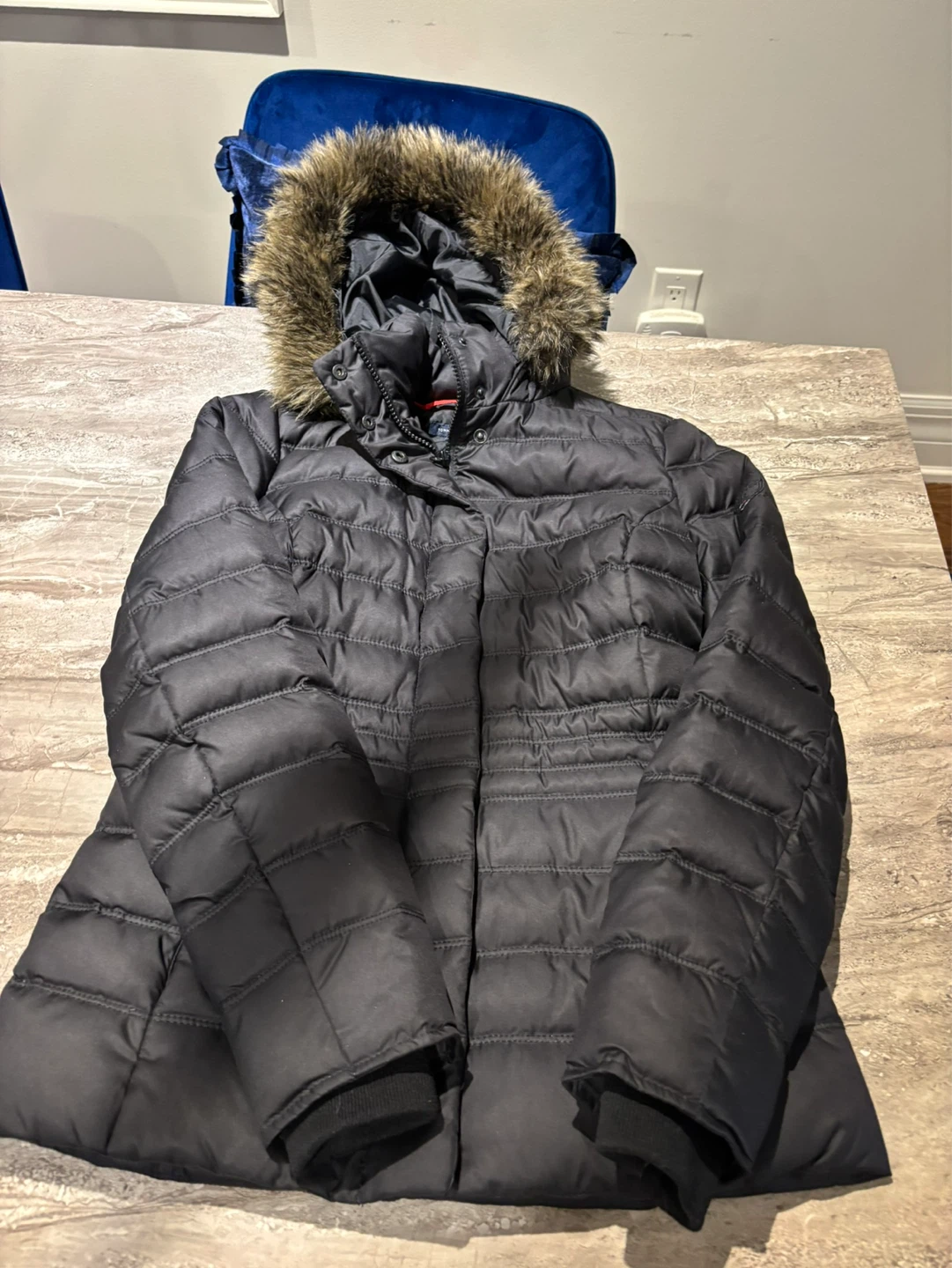 Tommy Hilfiger Black Puffer Jacket with Faux Fur Hood