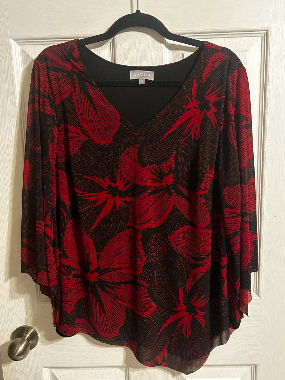 Laura Women's Floral Print Top - Red/Black - XL