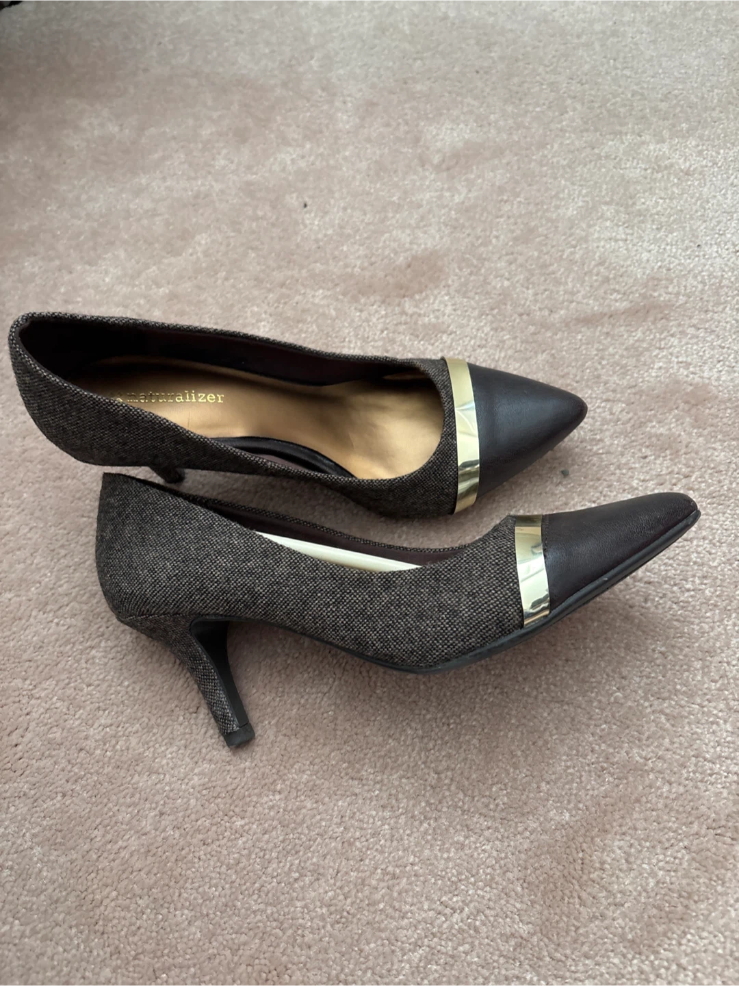 Brown Tweed & Faux Leather Heeled Pumps - photo 3
