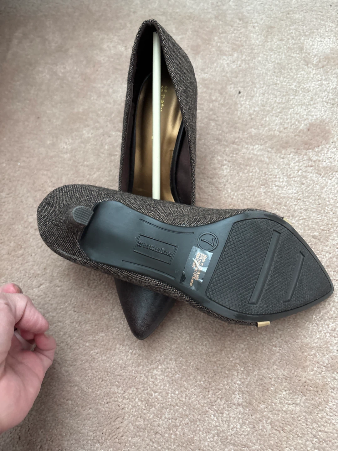 Brown Tweed & Faux Leather Heeled Pumps - photo 2