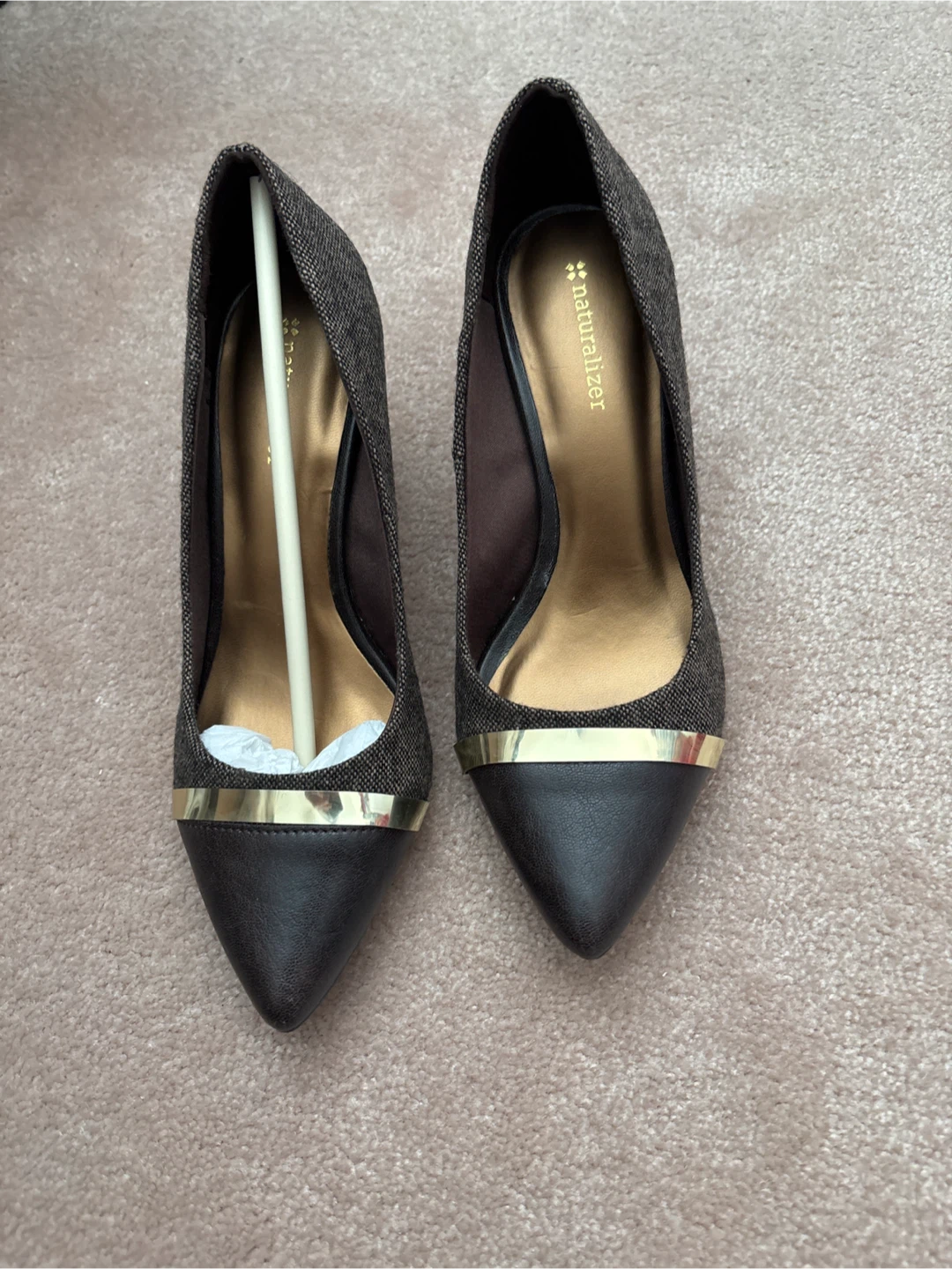 Brown Tweed & Faux Leather Heeled Pumps