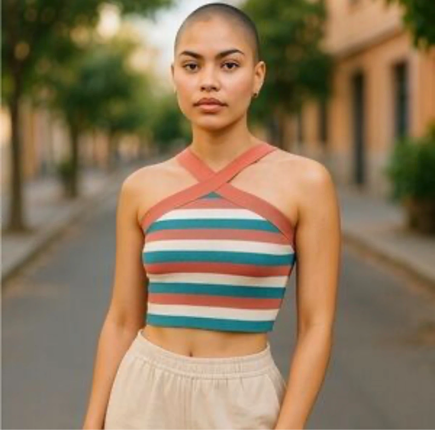 Babaton - Contour Fit Striped Cropped Criss Cross Crop