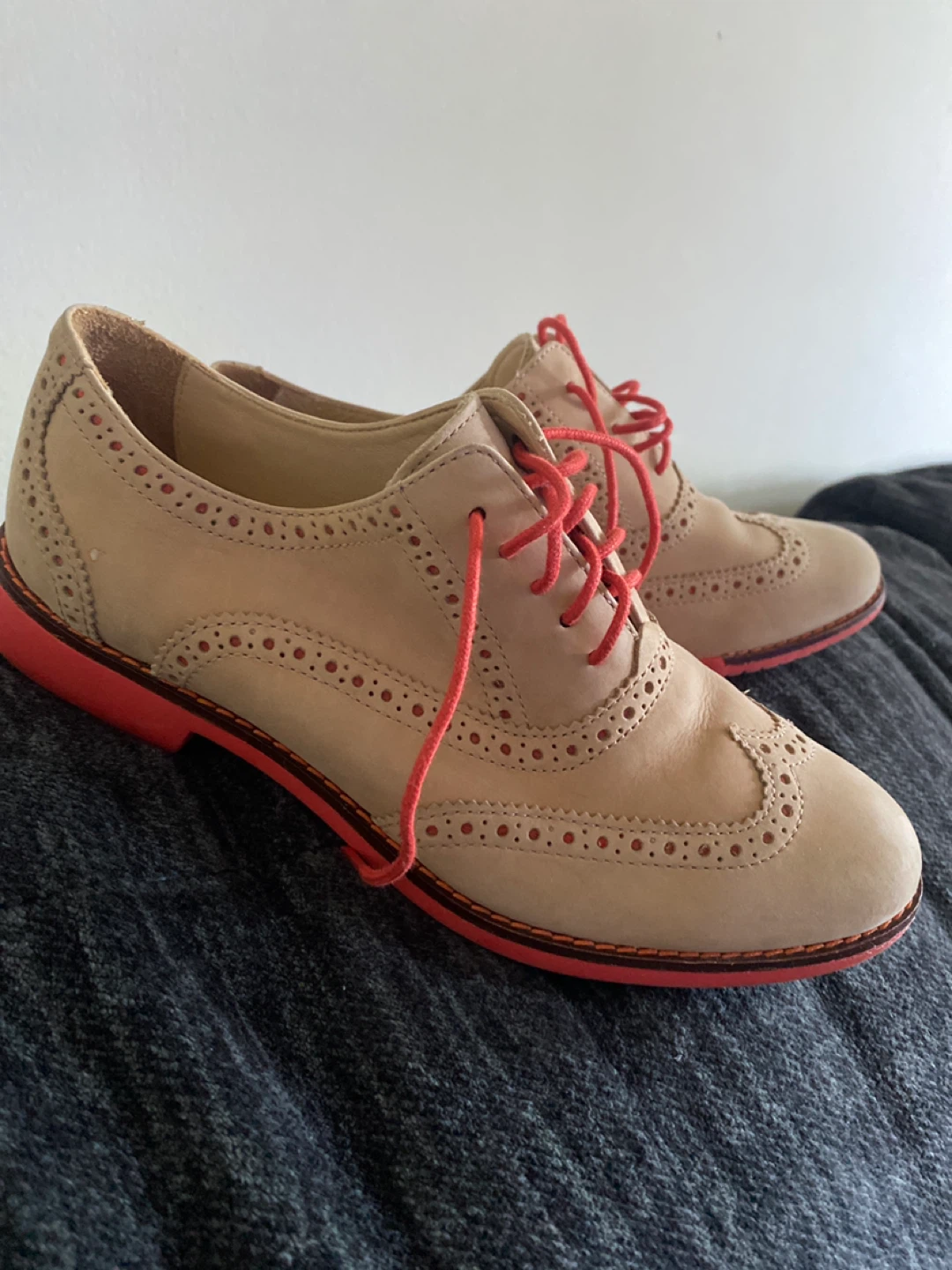 Cole Haan Wingtip Brogues - Tan Suede, Red Laces & Soles
