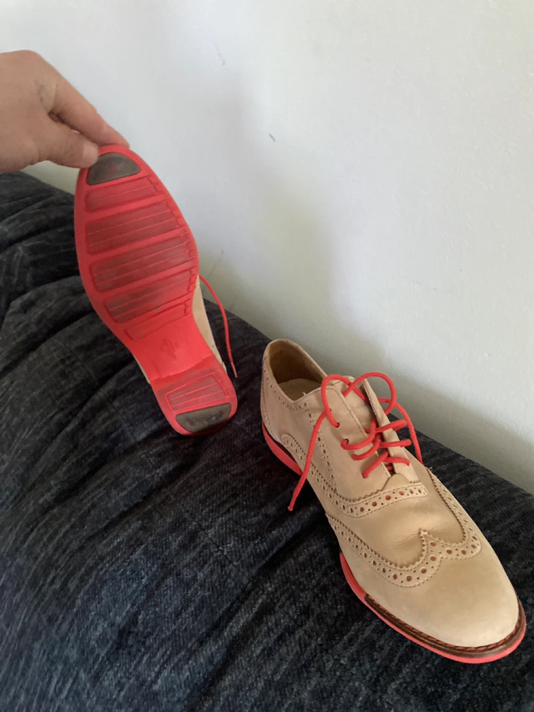 Cole Haan Wingtip Brogues - Tan Suede, Red Laces & Soles - photo 4