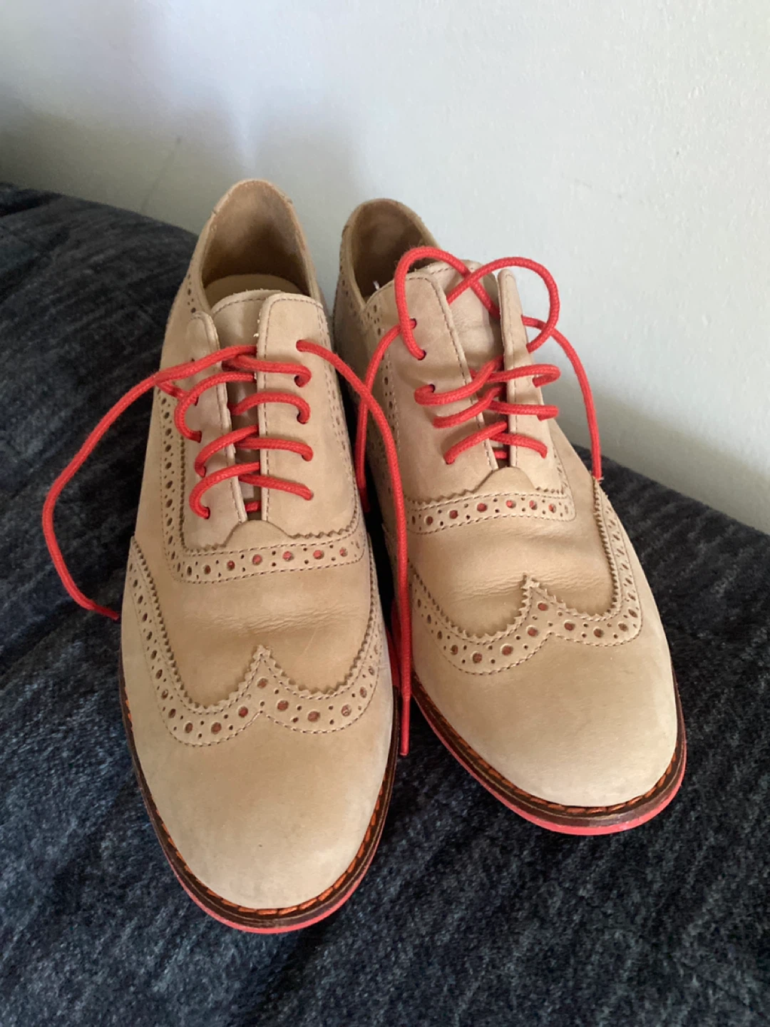 Cole Haan Wingtip Brogues - Tan Suede, Red Laces & Soles - photo 2