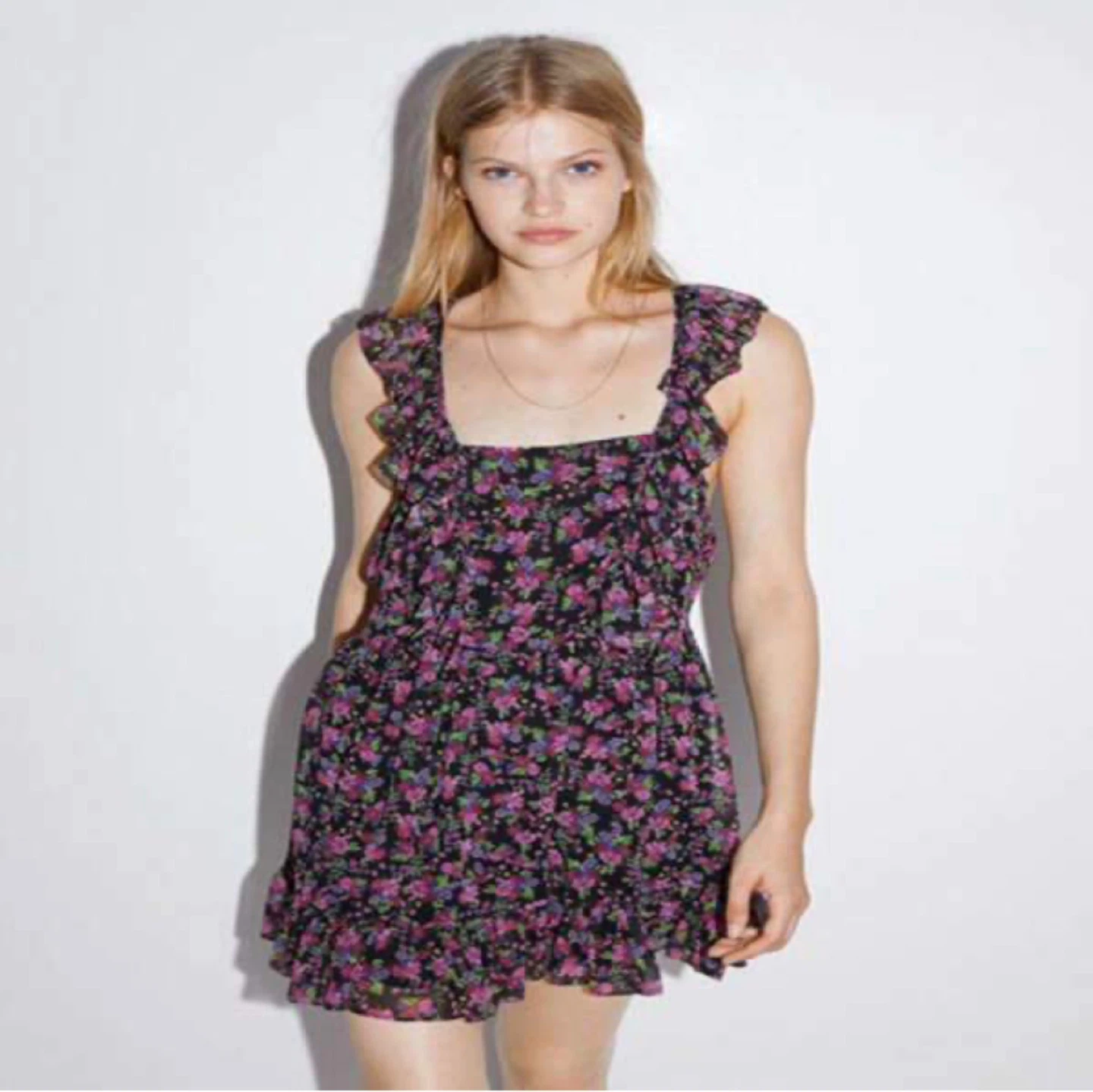 Zara W Floral Ruffle Mini Dress - Open Back