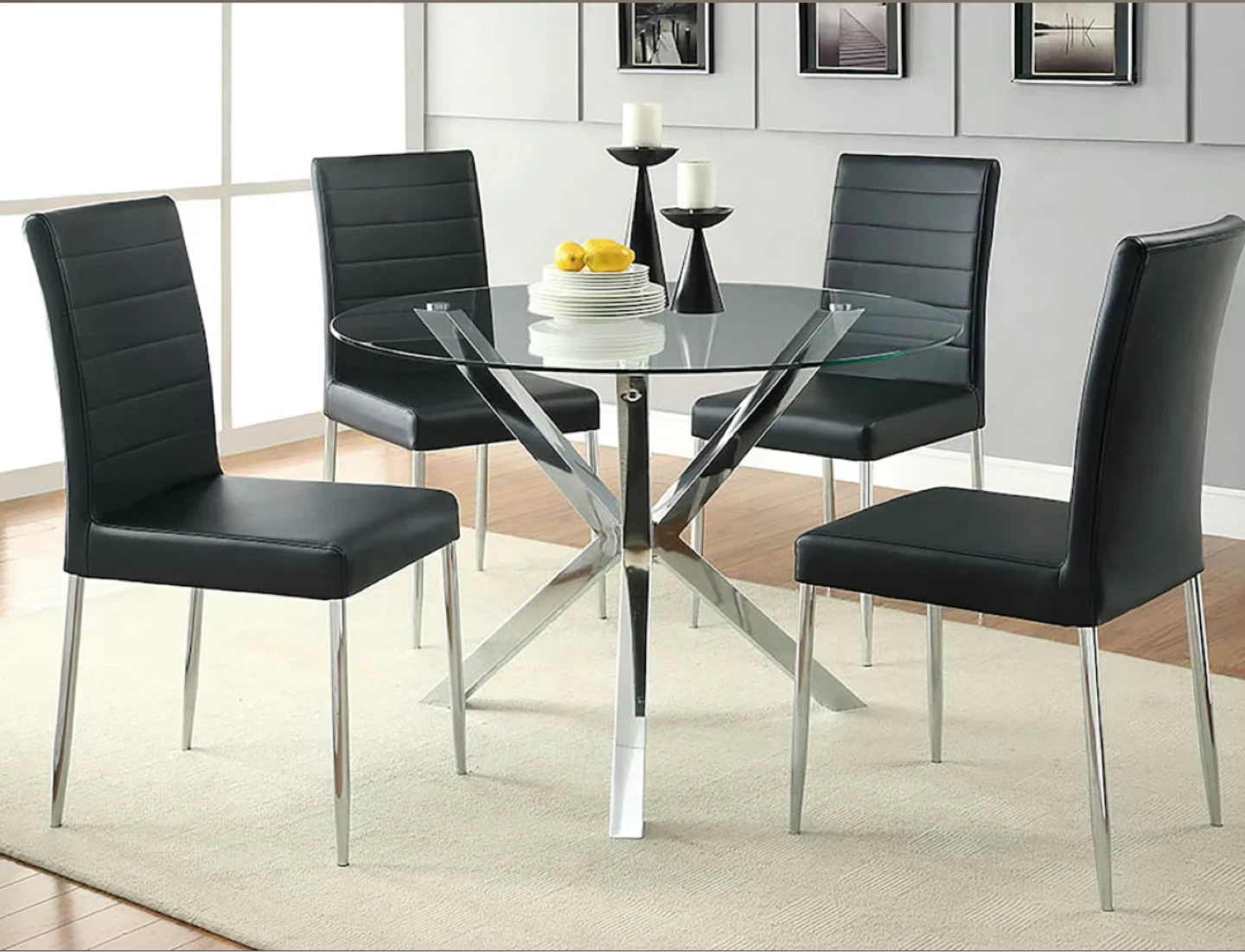 Glass Dining Table with Chrome Base