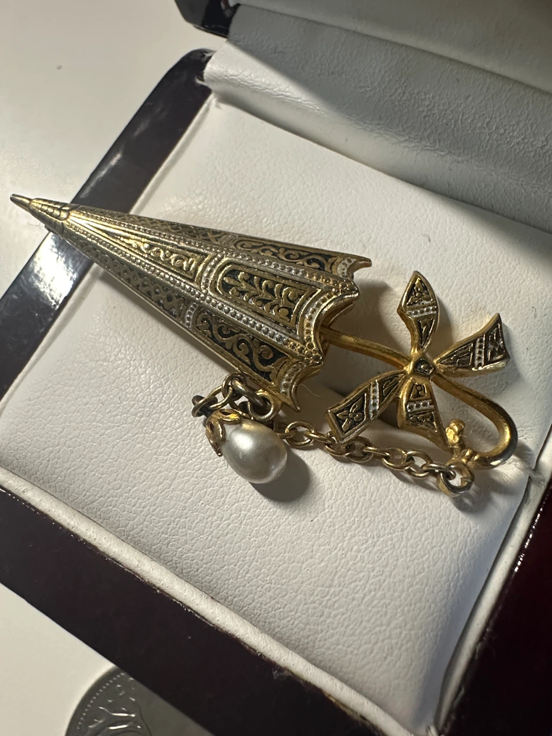 Spanish Umbrella Brooch with Pearl