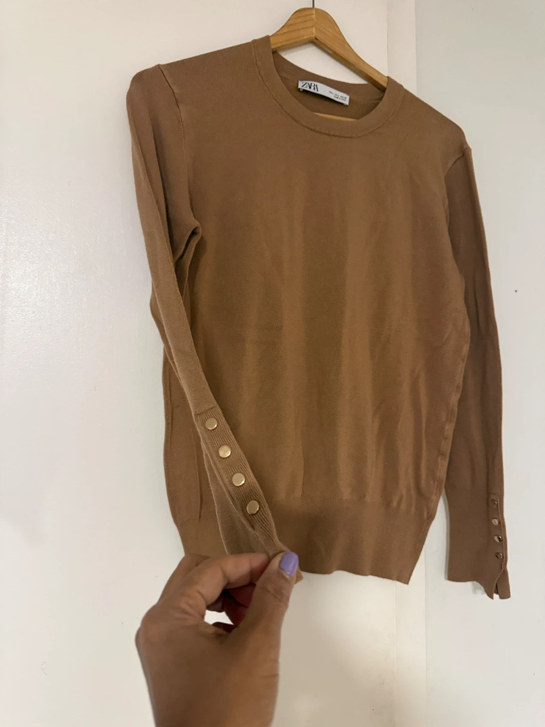 ZARA Women's Brown Button Sleeve Sweater