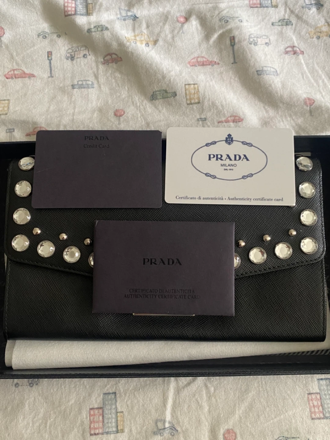 Prada Black Embellished Continental Wallet