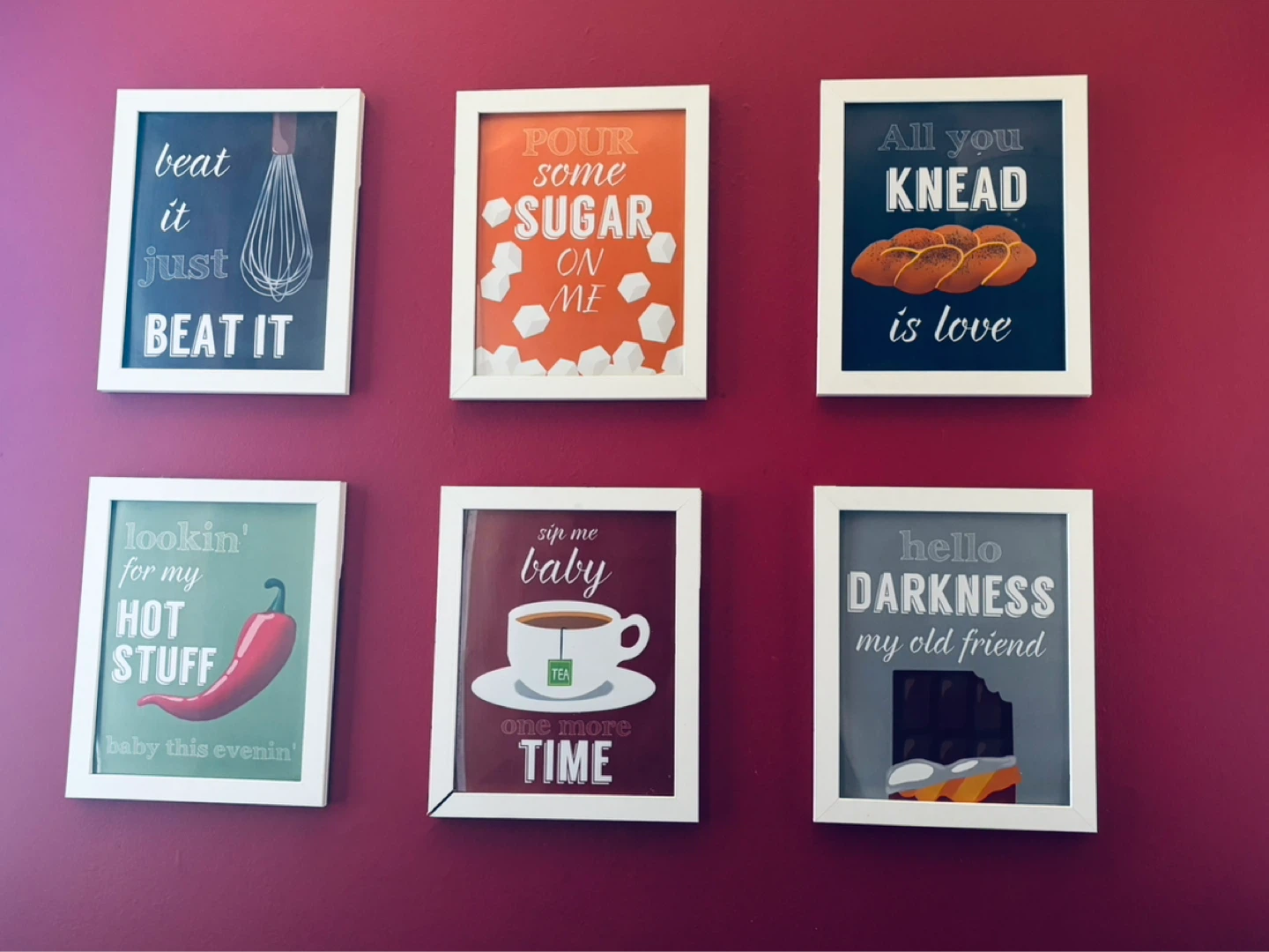 Set of 6 Kitchen Themed Wall Art Prints