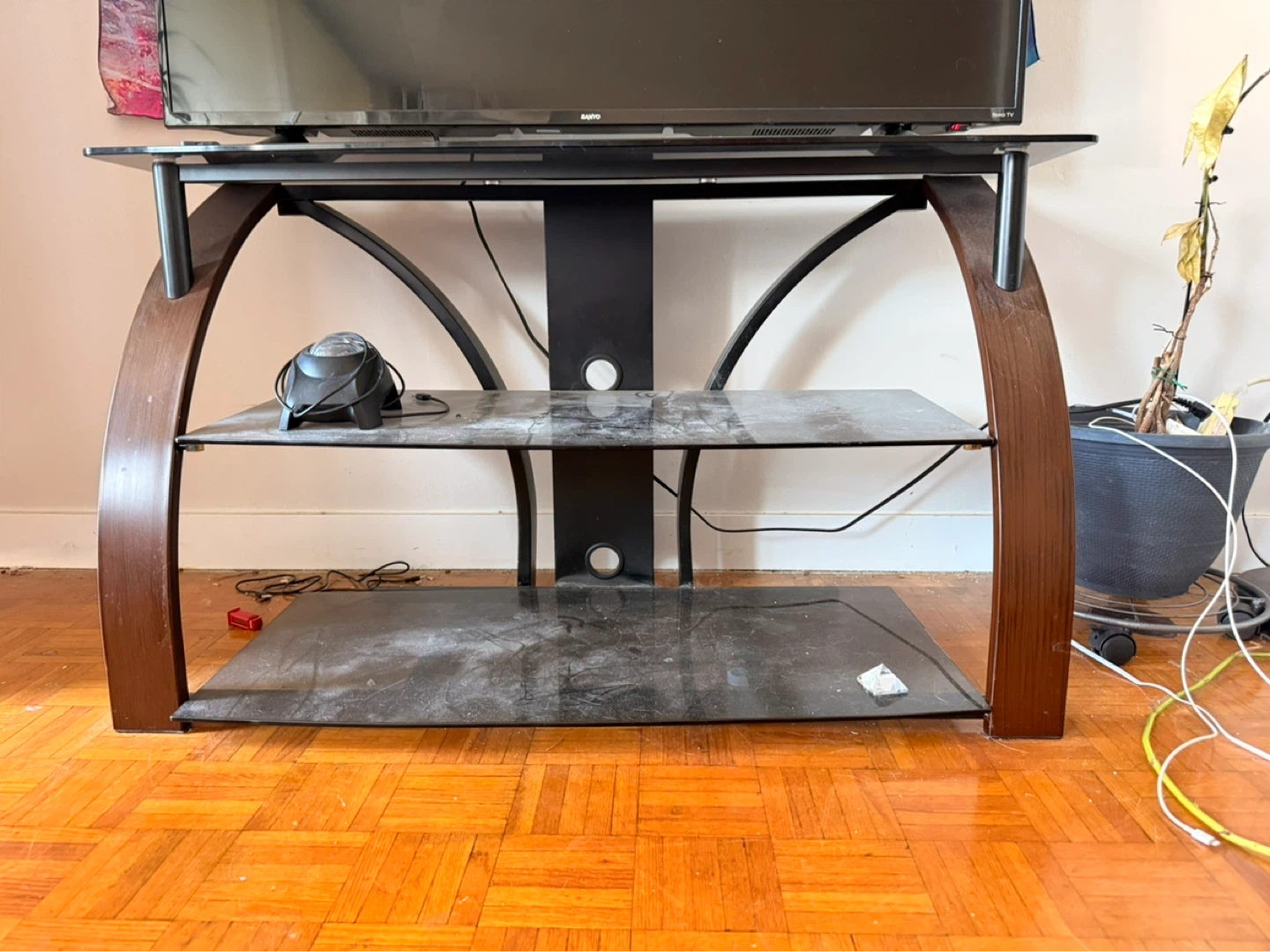 TV Stand with Glass Shelves