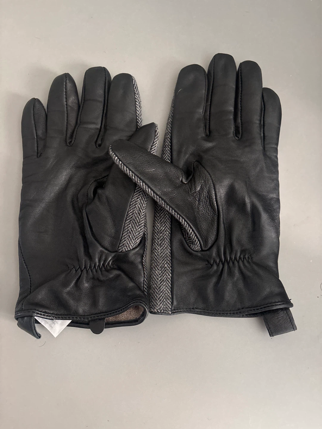 Women Herringbone Tweed & Leather Gloves Size M - photo 3