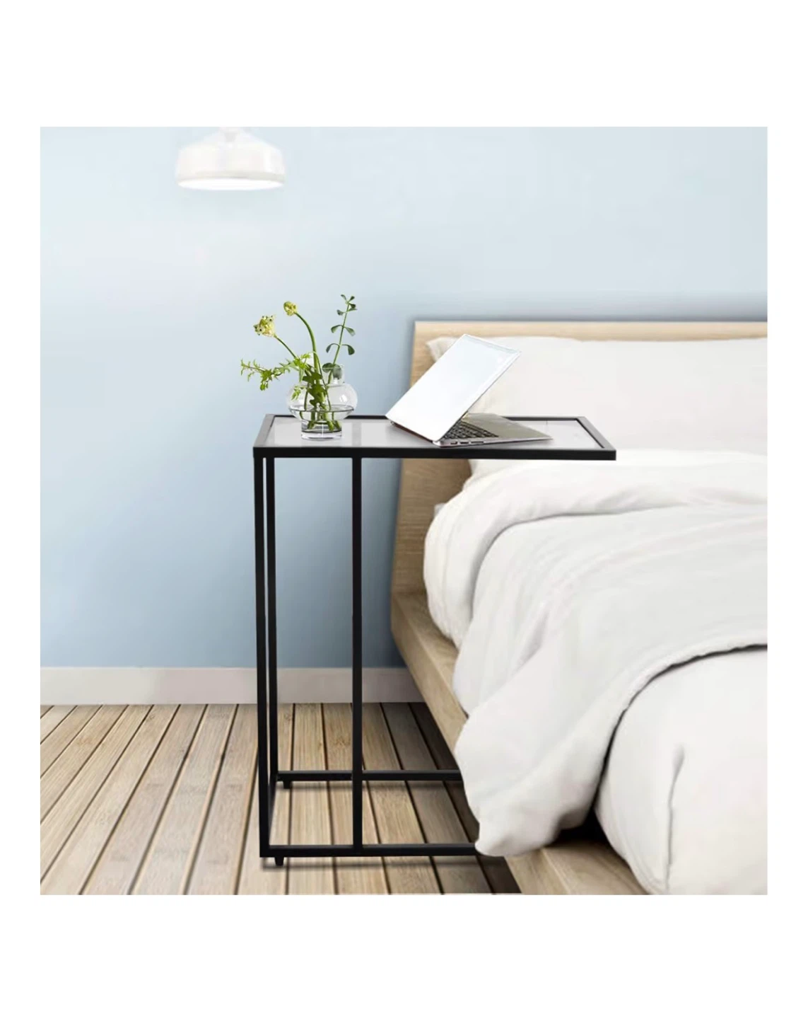 Black Metal C-Table with Glass Top - photo 2